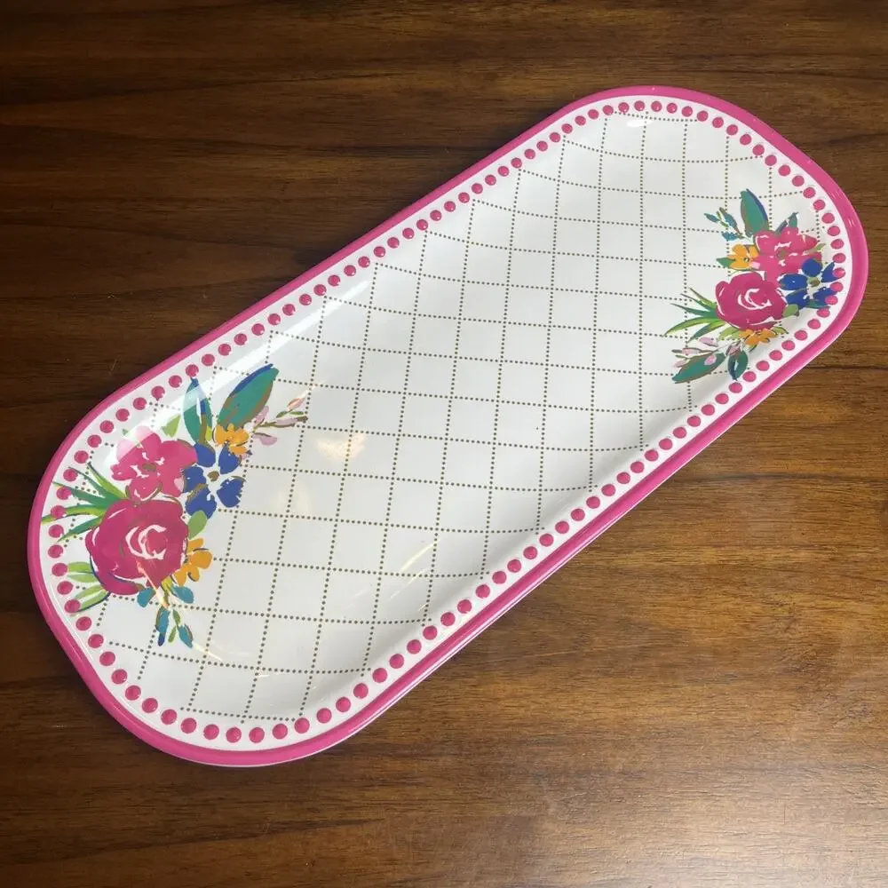 Pioneer Woman Cheery Blooms Pink Floral Melamine Serving Platter Tray 17